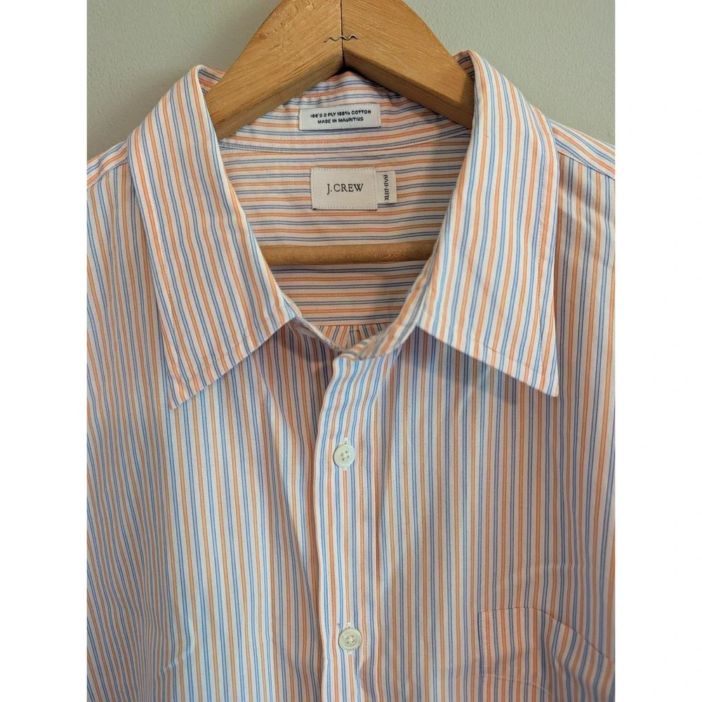 J.Crew Mens XL Orange Blue Striped Button Down Shirt 100s‎ 2-Ply Cotton 62270